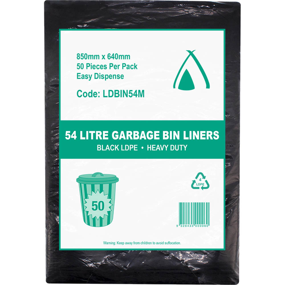 C020 - Rubbish Bags 54L Black Flat LDBIN54M 250 Bin Liners