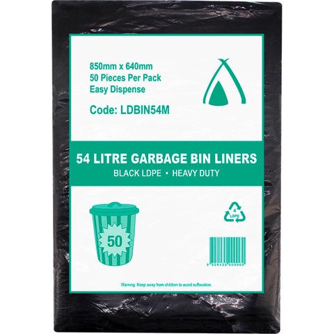 C020 - Rubbish Bags 54L Black Flat LDBIN54M 250 Bin Liners