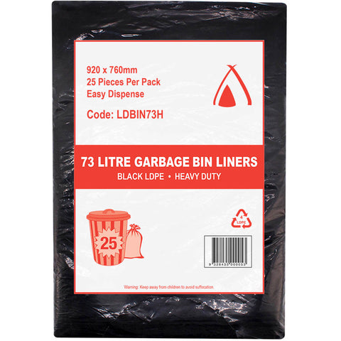 C030 - Rubbish Bags 73L Flat Black LDBIN73APRH-25 250 Bin Liners