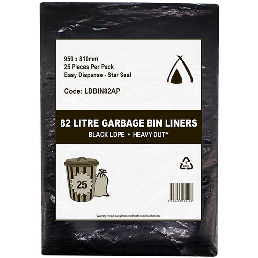 C040 - Rubbish Bags 82L Roll Black LDBIN82APRH 250 Bin Liners