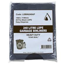 C070 - Rubbish Bags 240L Flat Black LDBIN240AP Bin Liners